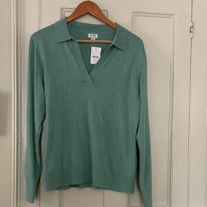 J. Crew factory cotton sweater polo size medium faded mint new with tags